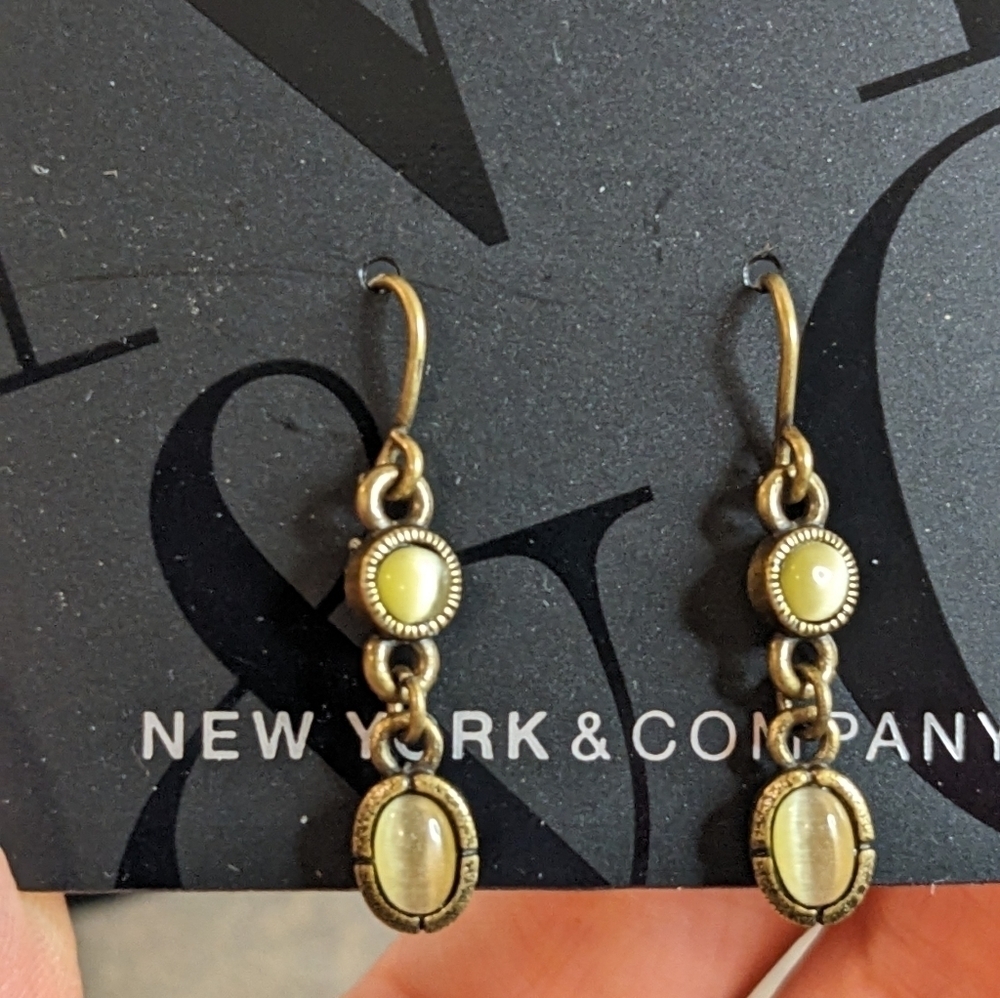 New York & Company Antique Gold Tone Chatoyancy Dangle Earrings
